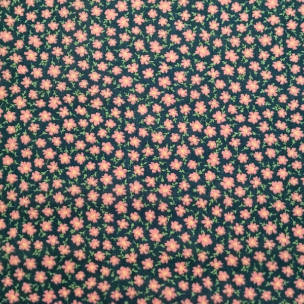 Small Cerise Flowers on Navy Polycotton